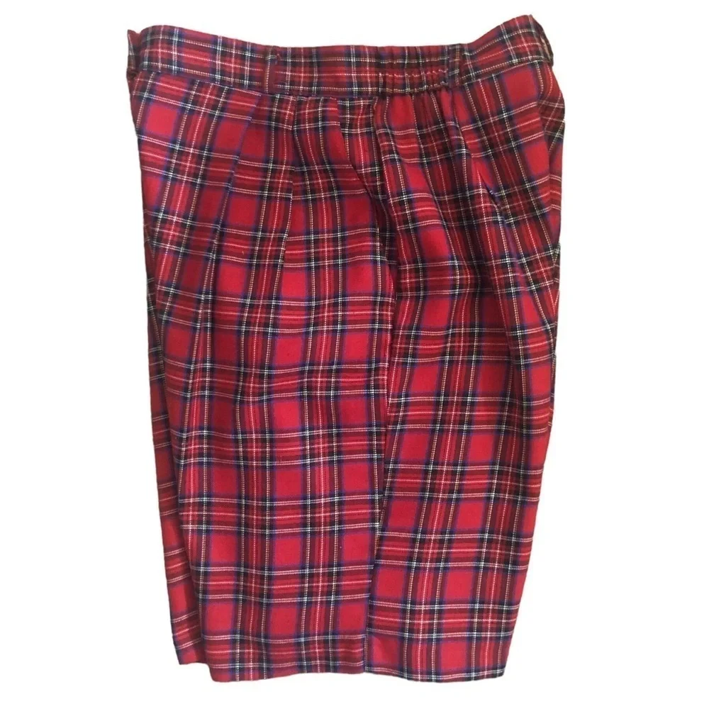 VTG 70’s Baxter & Wells Pleated Relaxed Tartan Plaid Red Bermuda Shorts Sz 14